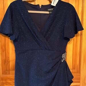 NWT Nordstrom Ignite Evenings Navy Sparkle Mini Short Sleeve Dress Embellished